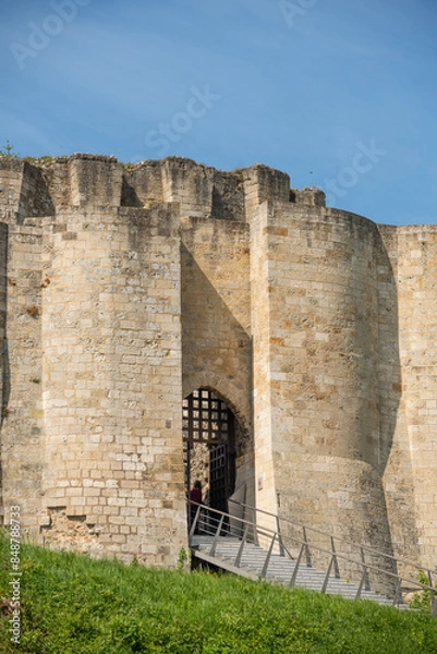 Fototapeta The Front Entrance or Gate of a Ancient Castle or Château in France