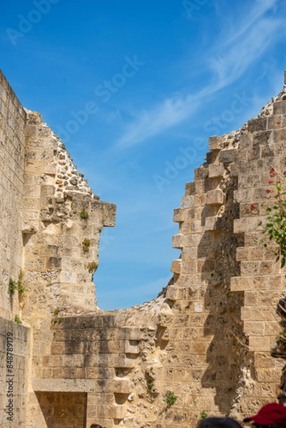 Fototapeta A Break In the Wall of An Ancient Castle Built Along the Seine River in Normandy France