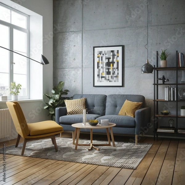 Fototapeta modern living room with fireplace