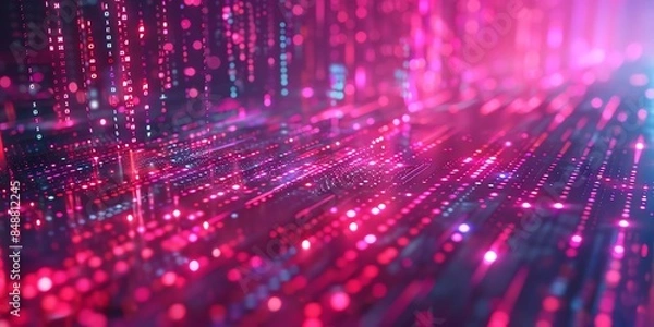 Fototapeta Data technology background. Big data visualization. Flow of data. Information code. Background in a matrix style. 4k rendering, Bright color, realistic