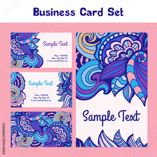 Fototapeta Vector business card with floral pattern