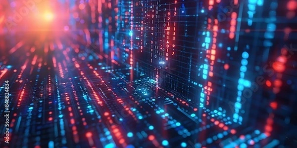 Obraz 
Data technology background. Big data visualization. Flow of data. Information code. Background in a matrix style. 4k rendering, Bright color, realistic