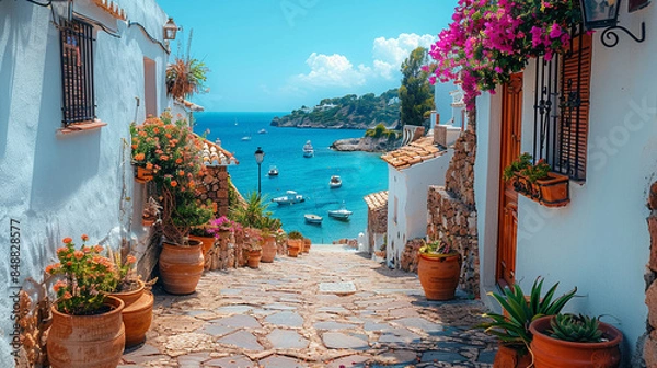 Fototapeta Benibecan style street in #Menorca. Image with copyspace