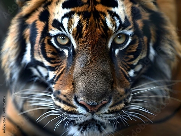 Fototapeta Close Up Portrait of a Powerful and Majestic Tiger Gazing Intently