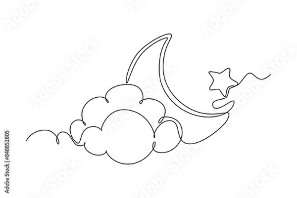 Fototapeta Outer space concept. Single line draw design vector graphic illustration.