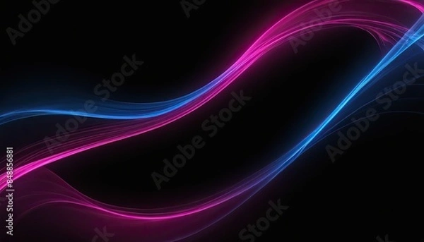 Fototapeta abstract luminous blue and pink curve trail of glowing glitters on plain black banner design background