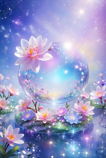 Fototapeta snow globe with flowers and a snowflake on it