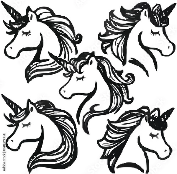 Fototapeta Happy Magic Unicorn with Colorful Mane and Tail - Cute Cartoon Vector