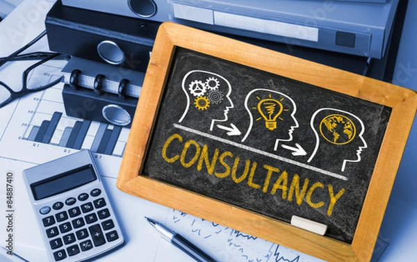 Obraz consultancy concept hand drawn on blackboard