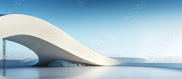 Fototapeta Cement curved architecture details on a modern and futuristic building against an abstract space background with copy space image