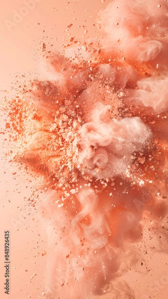 Fototapeta Powder texture in the color of the year Peach fuzz. Aesthetic minimalist photography for social media, faceless digital content marketing.
