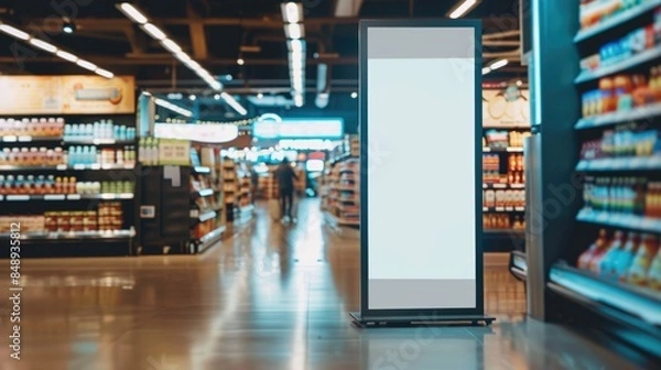 Fototapeta Blank Advertising Display in Modern Grocery Store Aisle