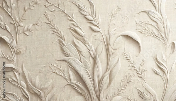 Fototapeta Light Beige Fabric Texture Wallpaper with Linen Weave Patterns