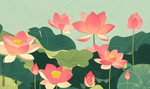 Fototapeta lotus flower illustration, Generative AI