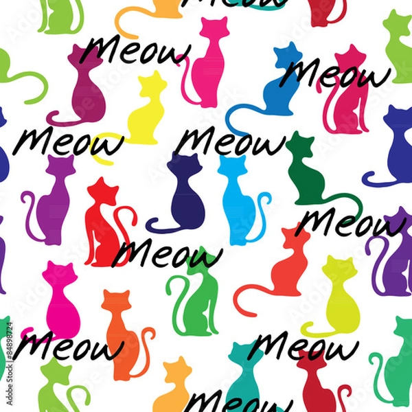 Fototapeta Seamless vector background with colorful cats
