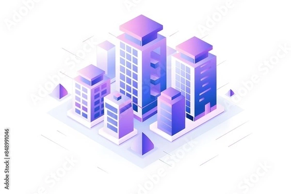 Fototapeta Futuristic Cityscape  Progressive Real Estate Development Concept in Purple and Blue Hues