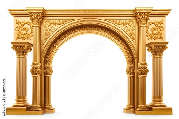 Fototapeta Golden ornamental arch with columns. Cut out on transparent	
