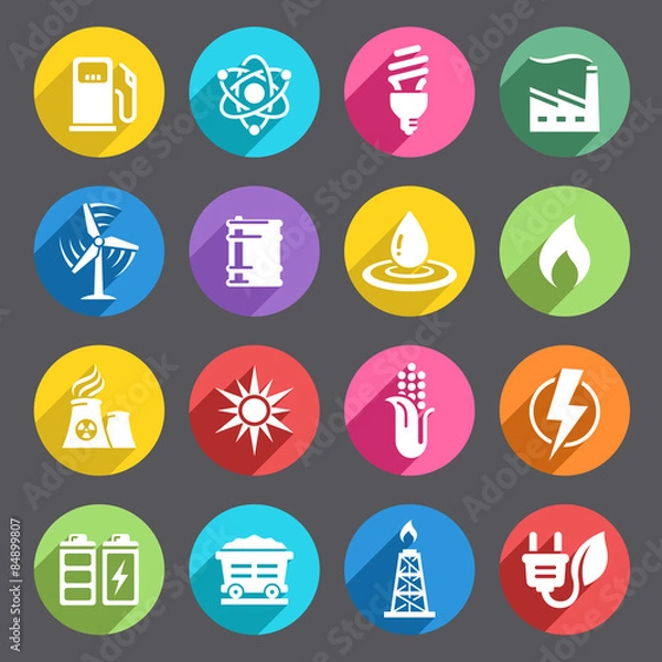 Fototapeta Flat colored Energy Icon Set