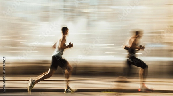 Fototapeta Out of focus photo of two men running