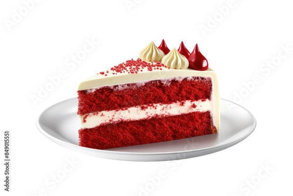 Fototapeta A Tempting Slice of Red Velvet Cake on a Clear PNG or White Background.