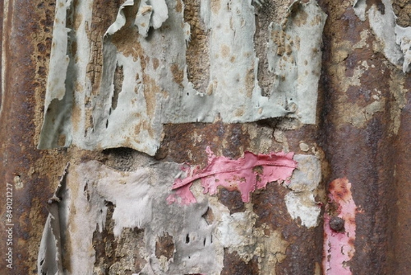 Fototapeta Unique and fascinating time damaged pink lace with rust for a unique background, old fabrics background, weathered texture
