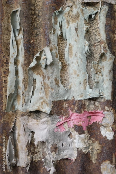 Fototapeta Unique and fascinating time damaged pink lace with rust for a unique background, old fabrics background, weathered texture
