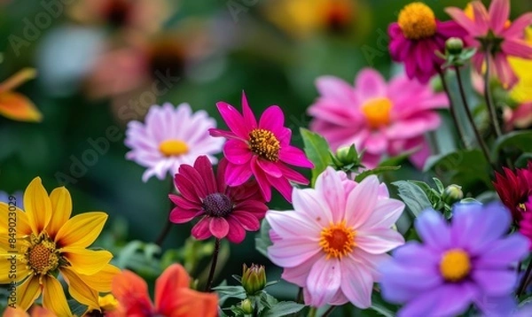 Obraz colorful dahlia flowers blooming outdoors