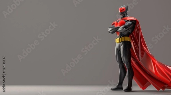 Fototapeta A 3D rendering of a superhero wearing a charity symbol cape, standing confidently and ready to help those in need. Transparent background. Represents the empowering role of charity on International