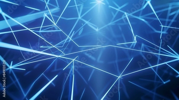 Fototapeta Intersecting tech lines, blue background, sharp angles, holographic effect, modern and elegant layout.