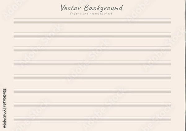 Fototapeta Empty horizontal music page. Music notebook sheet in a ruler for recording notes. Five-line staff without key. Vector. Music notation elements for design.