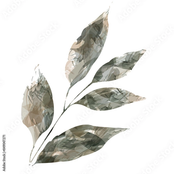 Obraz botanical coffee trea leaves seamless elements for pattern watercolor ink art sage grunge vintage style warm beige brown  colors	