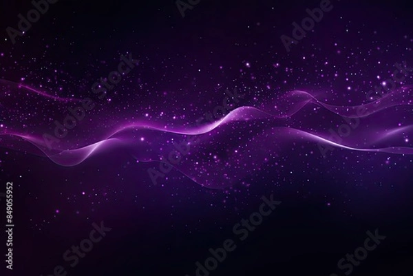 Fototapeta Digital purple particles wave and light abstract background with shining particles