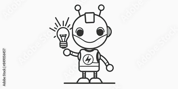 Fototapeta Rusty Robot with Glowing Lightbulb
