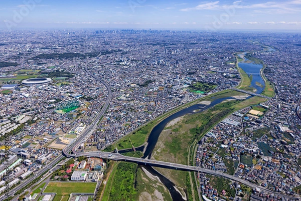 Fototapeta 多摩川稲城大橋より都心を望む・AAerial View