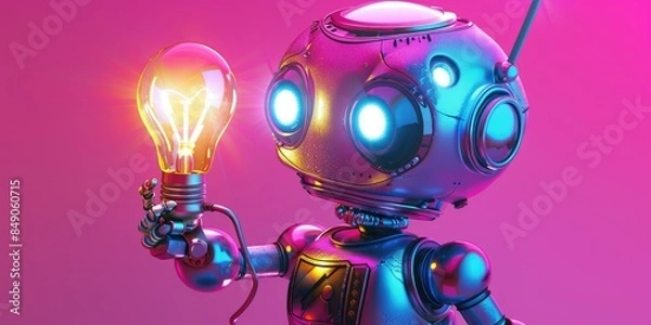 Fototapeta Friendly Robot Showcasing a Bright Idea