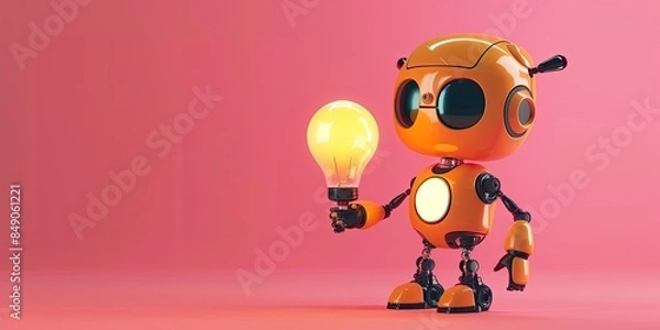 Fototapeta Adorable Robot with Illuminated Lightbulb