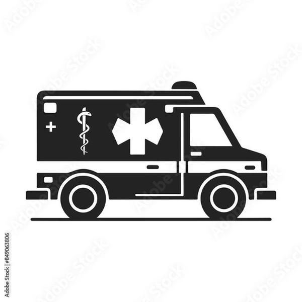 Obraz Flat Silhouette Ambulance Vector in Black and White