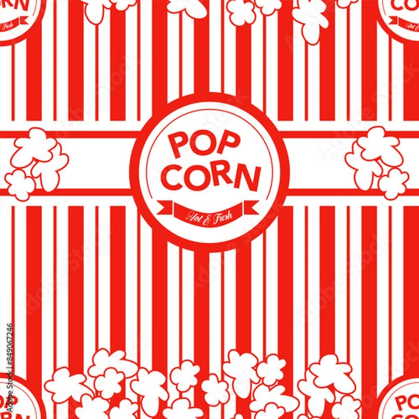 Obraz Popcorn box seamless pattern for packaging, boxes, clothes. Seamless pattern with popcorn. Pop corn background.