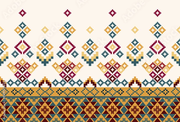 Fototapeta embroidery abstract Traditional geometric ethnic fabric pattern ornate elements with ethnic patterns design for textiles, rugs, clothing, sarong, scarf, batik, wrap, embroidery, print, curtain, carpet