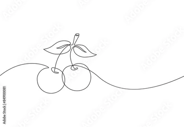 Obraz illustration of a cherry in line art style, one continious line vector illustration isolated on white background, hand drawn design element for banner, greeting cards,print,wallpaper