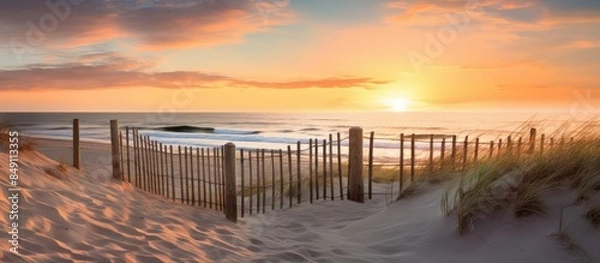 Fototapeta Beach sunset in the hamptons summertime. Creative banner. Copyspace image