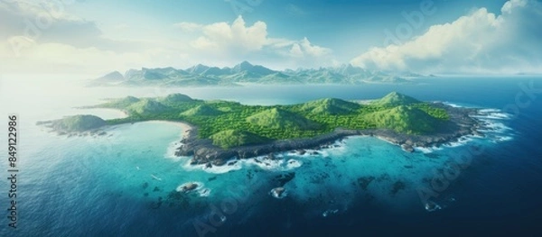 Fototapeta High angle scenic view of island amidst sea. Creative banner. Copyspace image