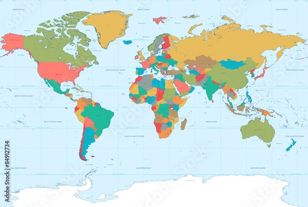 Fototapeta Mapa świata płaskie kolory