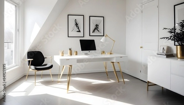 Fototapeta white and gold theme modern interior