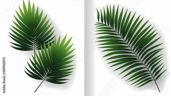 Obraz Realistic transparent shadow from a leaf of a palm tree on the white background. Tropical leaves shadow. Mockup with palm leaves shadow.