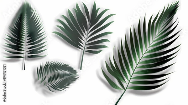 Obraz Realistic transparent shadow from a leaf of a palm tree on the white background. Tropical leaves shadow. Mockup with palm leaves shadow.
