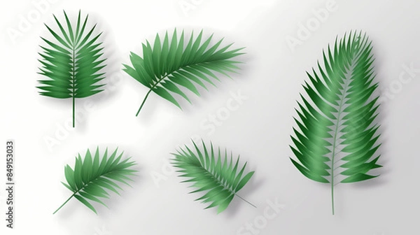 Fototapeta Realistic transparent shadow from a leaf of a palm tree on the white background. Tropical leaves shadow. Mockup with palm leaves shadow.