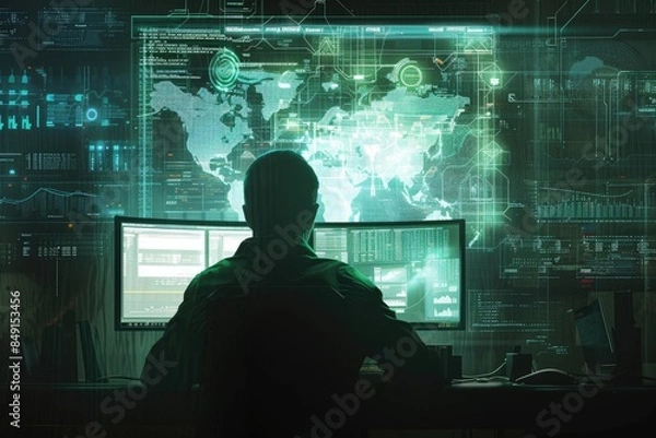 Fototapeta Digital workspace of an American with AI insights