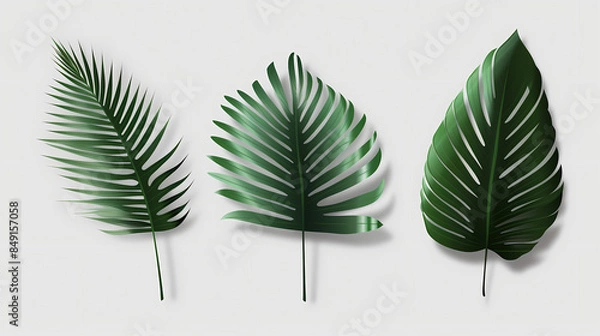 Fototapeta Realistic transparent shadow from a leaf of a palm tree on the white background. Tropical leaves shadow. Mockup with palm leaves shadow.