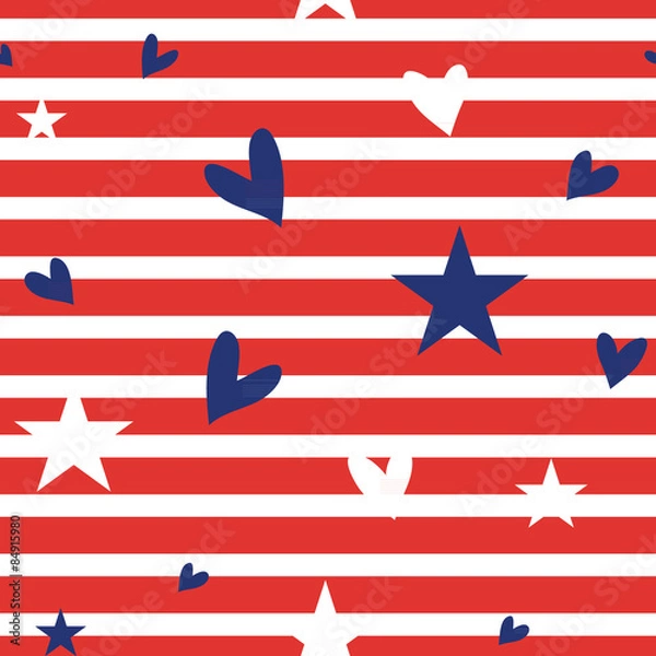 Fototapeta Seamless striped pattern with hearts and stars.